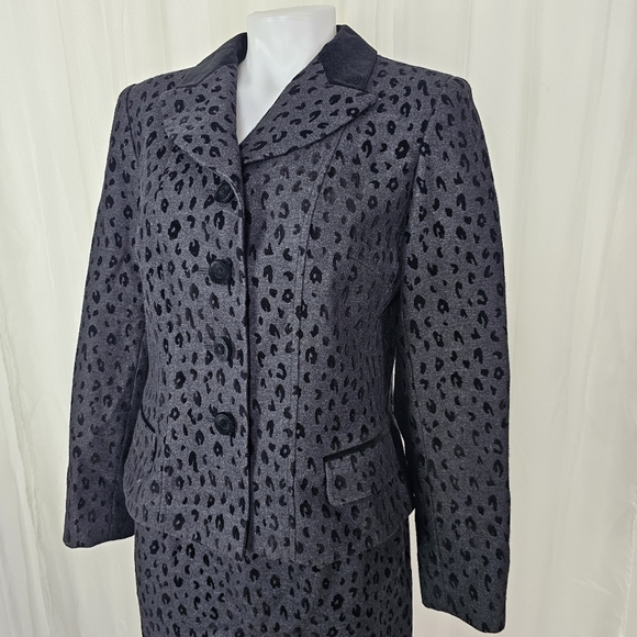 Vintage Rickie Freeman for Teri Jon Saks gray black leopard print wool skirt set - Picture 2 of 12